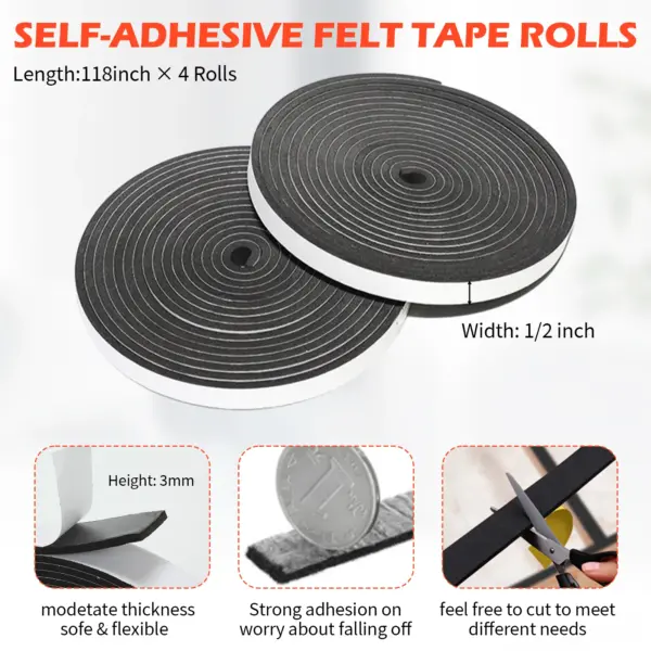 4pcs 3m Foam Window Sealing Strips Windproof Sound-Proof Door Weather Stripping Self-adhesive Tape Door Seam Sealing Strip