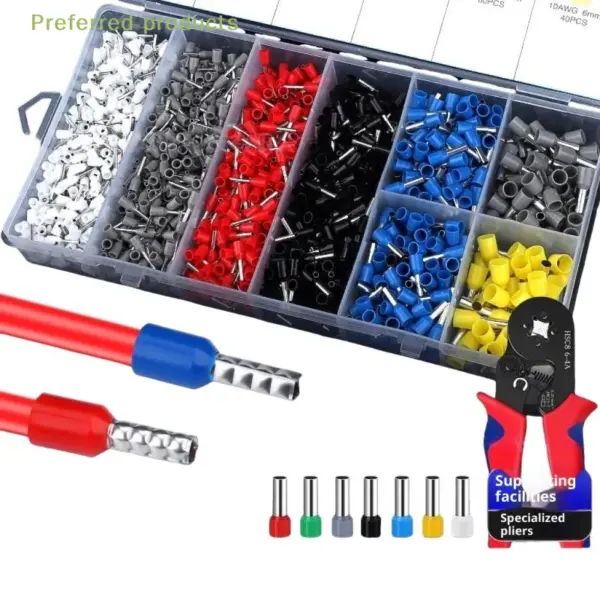 450/700/1250Pcs Wire Connector Insulated Terminator Set, Electrical Crimp Tubular Terminal Block Kit