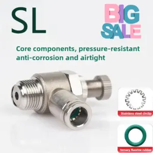 SL 6/8/10/12 M5 304 Stainless Steel Air Cylinder Throttle Valve, Flow Control Valve for Pneumatic Systems