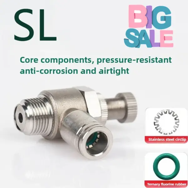 SL 6/8/10/12 M5 304 Stainless Steel Air Cylinder Throttle Valve, Flow Control Valve for Pneumatic Systems