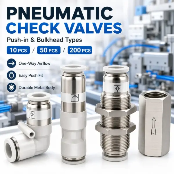 Pneumatic Check Valve One Way Non Return Push in Fittings Air Tube Connector Straight Elbow Bulkhead 4/6/8/10/12mm 10/50/200PCS