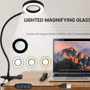 Clip on Mganifier with Light LED Desk Magnifying Glass 3 Modes Dimmable Magnifying LED Lamps for Bed Work Crafts DIY Repair