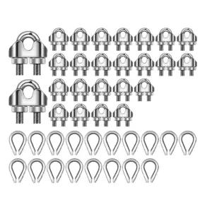 50 PCS Wire Rope Kit M3 Metal Wire Rope Cable Clamp And M3 Stainless Steel Thimbles Silver 1/8Inch For Wire Rope Rigging