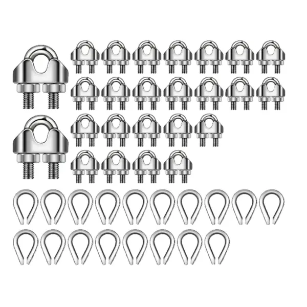 50 PCS Wire Rope Kit M3 Metal Wire Rope Cable Clamp And M3 Stainless Steel Thimbles Silver 1/8Inch For Wire Rope Rigging