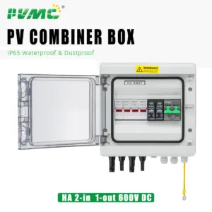 2 in 1 out HA DC 600V Solar photovoltaic PV Combiner Box With Lightning Protection 32A Fuse MCB SPD Waterproof IP65 Distribution