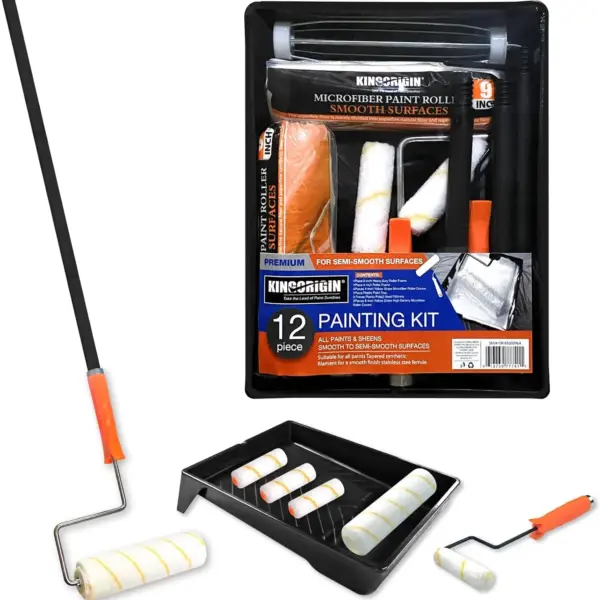 3 ft Extension Pole Paint Roller Kit with 9" & 4" Rollers, Frame, Tray - 12-Piece Wall Painting Supplies
