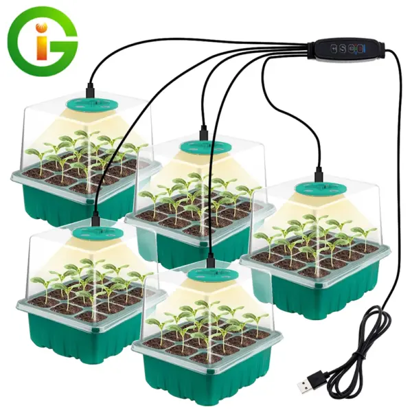 Full Spectrum Seed Starter Tray Kit Grow Light Adjustable Humidity Indoor Gardening Plant Germination Greenhouse Nursery System