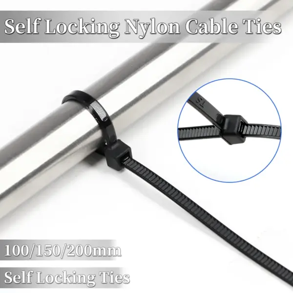 Black Nylon Cable Ties Self Locking 100/150/200mm Black Plastic Zip Wire Binding Wrap Straps DIY Cable Fasten Organiser