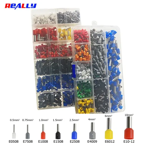 EV Copper Tube Insulated Connector Kit - 22-7AWG Sorting Ring Pin Tube Terminal 200/800/1200PCS E 0508 7508 1508 4009 6012 for E