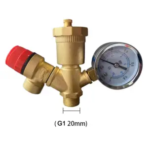 Brass Boiler Safety Group DN25 Valve With 6 Bar Pressure Relief, Quick Air Vent And Manometer For Heating Systems