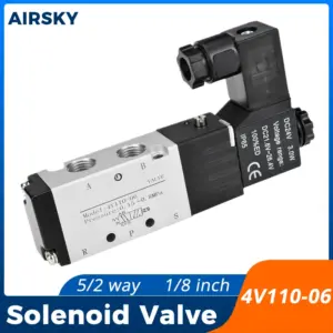 4V110-06 1/8 Inch Pneumatic Solenoid Valve 5 Way 2 Position Air Magnetic Valve DC12V DC24V AC110V AC220V for Pneumatic Control