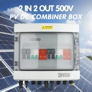 500V 2 In 2 Out Solar PV Combiner Box Surge Lightning Distribution Protection DC Fuse IP65 Waterproof 16/20/25/32/40/50/63 A