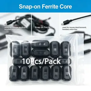 10Pcs 3.5/5/7/9/13/15mm Ring Core Ferrite Bead Clamp Choke Coil EMI RFI Noise Filter Clip Snap Cable for Black Magnetic Snap-on