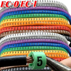 EC-0/1 Cable Marker Wire Label 0 To 9 C-Type Colored Number Tube Insulation PVC Cable Marking Sleeve Wire Separator Decoration