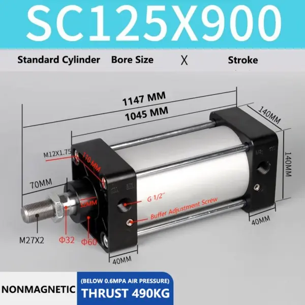 ABILKEEN SC125X900 Standard Pneumatic Cylinder 125mm Bore Size X 900 MM Stroke Double Acting Air Standard Cylinder