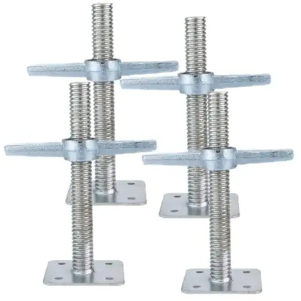 Scaffold 12" Adjustable Leveling Galvanized Screw Jack with Base Plate, 4 Pack