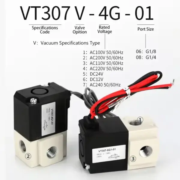 3/2 Way Pneumatic Vacuum Solenoid Valve Pilot-Operated High Frequency Direct-acting 2 Position 3 Way 220V 24V 12V VT307V
