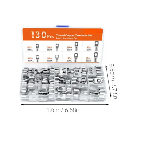 130pcs Copper Wire Terminals Connectors Kit Silver Grommet Crimp Electrical Cable End Caps Auto Home Marine Industry