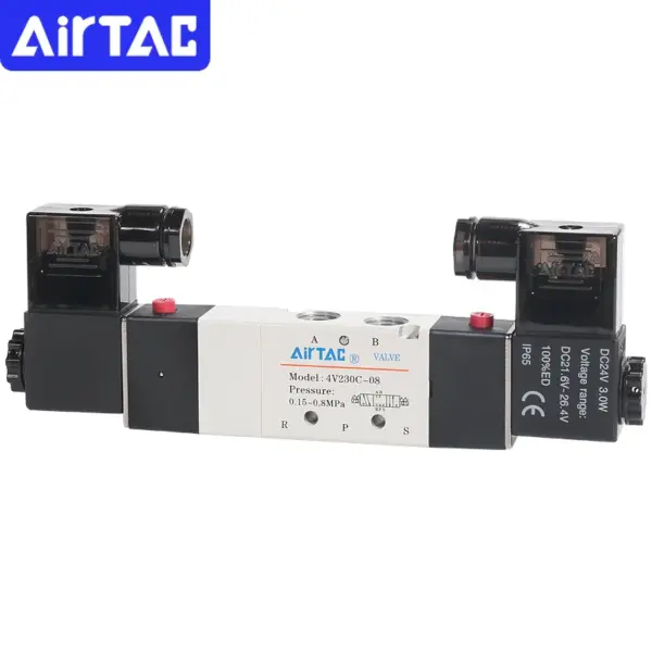 AirTAC 4V130C-06 4V230C-08 4V330C-10 4V430C-15 Pneumatic Air Solenoid Valve 5 Port 3 Position Way Reversing  12V 24V 110V 220V
