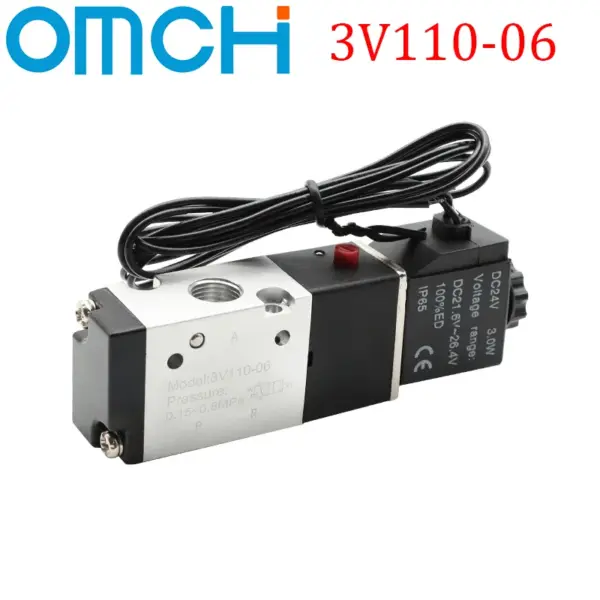 Pneumatic 3/2 Way Solenoid Valve Airtac Type 2 Position 3 Port Pilot-Operated Single Electric Control 3V110-06