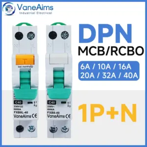 VaneAims DPN MCB Breaker 1P+N 6A 10A 16A 20A 32A 40A 230V AC Mini Circuit Breaker 6KA Din Rail Miniature Household Air Switch