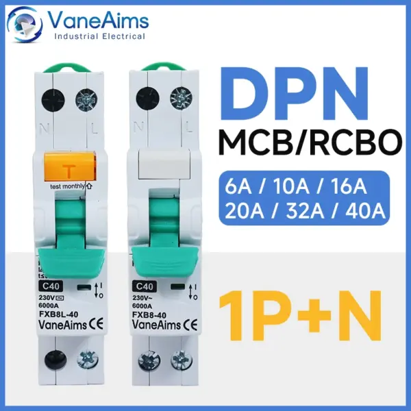 VaneAims DPN MCB Breaker 1P+N 6A 10A 16A 20A 32A 40A 230V AC Mini Circuit Breaker 6KA Din Rail Miniature Household Air Switch