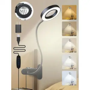 10X Magnifying Glass with Light, 58 LED 750 Lumen Reading Lamp, 5 Colors+10 Brightness, Clip on Desk/Bed/Nail Light, USB Adapter
