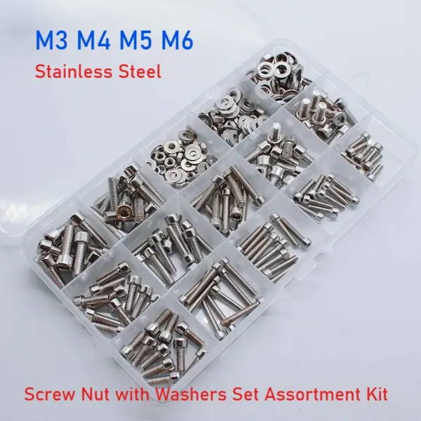 1 Box M3 M4 M5 M6 201 Stainless Steel Hex Allen Cap Head Screw Bolt Nut with Washers Set Assortment Kit