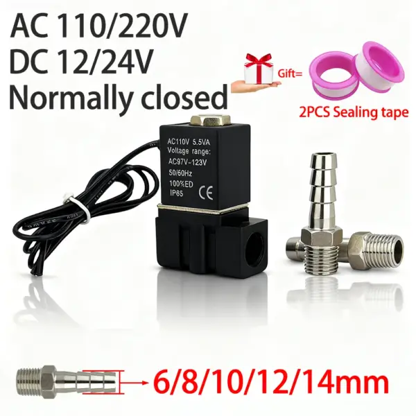 Normally Closed 1/4" DC12/24V AC110/220V Silent Oil Free Bidirectional NormallyClosed Pneumatic Solenoid Valve