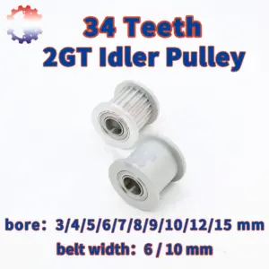 34Teeth 2GT Idler Timing Pulley Bore 3 4 5 6 7 8~15mm Idler Belt Width 6mm 10mm 3D Printer Parts 34T 34 Teeth 2MGT 2M GT2 Idler