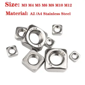 Marine Grade A4 /A2 Stainless Steel Square Nut Locking Nuts Metric Thread M3 M4 M5 M6 M8 M10 M12 For Bolting Or Welding Etc