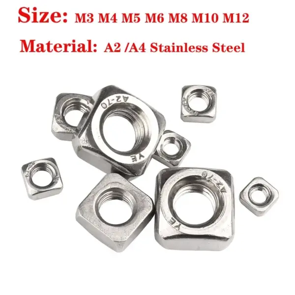 Marine Grade A4 /A2 Stainless Steel Square Nut Locking Nuts Metric Thread M3 M4 M5 M6 M8 M10 M12 For Bolting Or Welding Etc
