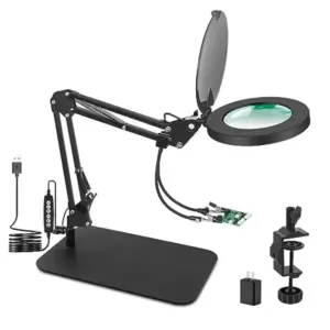 Magnifying Glass with Light 3-in-1 Magnifying Desk Lamp 5X LED Magnifying Lamp with Heavy Base and Clamp 5 Color Modes Stepless