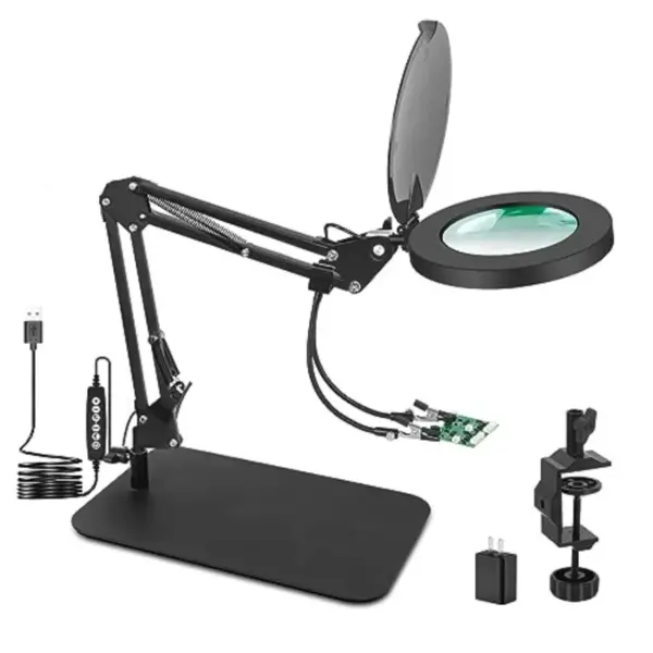 Magnifying Glass with Light 3-in-1 Magnifying Desk Lamp 5X LED Magnifying Lamp with Heavy Base and Clamp 5 Color Modes Stepless