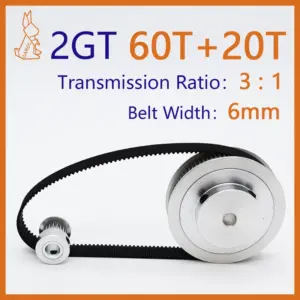 60Teeth 20Teeth 2GT Belt Pulley Set Belt Width 6mm Synchronous Wheels 60T 20T For 3D Printer Reduction 3:1 GT2 Timing Pulley Set