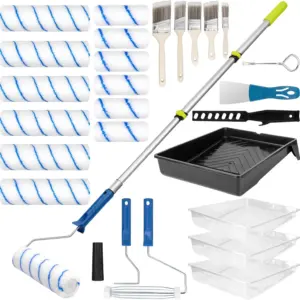 28 Pcs Paint Roller Kit with Extension Pole, 4" 9" Rollers & Trays, Professional Painting Supplies for Walls Ceilings, Latex Oil
