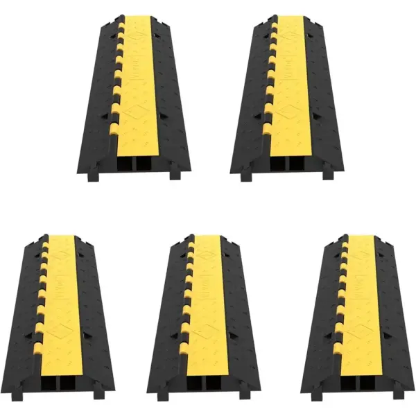 5 Pack 2-Channel Rubber Cable Protector Ramp Heavy Duty 66000lbs Load Wire Cord Hose Cover Speed Bump for Driveway