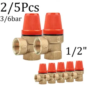 1/2" Brass Safety Valve Pressure Relief Valve 3/6bar Non-adjustable 2Pcs/5Pcs Multi-Pack for Water Heater Boiler Air Compressor