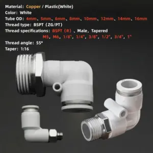 5Pcs Push In Pneumatic Elbow Fitting BSPT Male Thread 90 Degree Air Connector Quick Connect Air Line Joint 4-16mm Tube OD