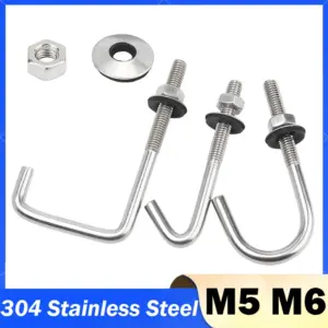 304 Stainless Steel M5 M6 Square Hook Irregular Screw / Right Angle Hook Bolt  with Heax Nuts and Washers L Tilting Bolts Set