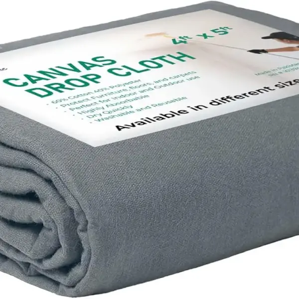 Canvas Drop Cloth for Painting 4x5 ft - All Purpose Tarp for Floor & Furniture Protection, Recycled Cotton
