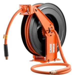 Retractable Air Hose Reel 1/2 Inch x 50 FT Rubber Air Hose Max 300PSI Auto Rewind Air-Compressor Hoses Reel with 5 ft Lead in C