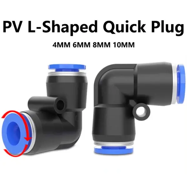 20PCS PV 90 Degree 2 Way Pneumatic Quick Fitting Elbow Plastic Air Parts Pipe Push In Water Quick Connector 4mm 6mm 8mm 10mm