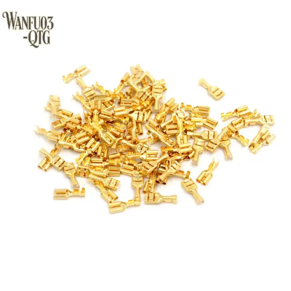 Hot Sale 100pcs 6.3mm Gold Brass Car Speaker Electric Wire Connectors Set Female Crimp Terminal Connector