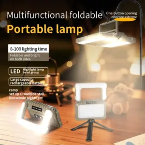 1000LM Cordless Rechargeable LED Work Light, Dimmable Flood Lamp with Tripod Stand & Hooks for Camping Garage Job Site