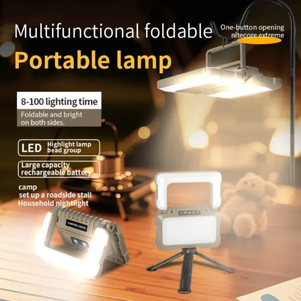 1000LM Cordless Rechargeable LED Work Light, Dimmable Flood Lamp with Tripod Stand & Hooks for Camping Garage Job Site