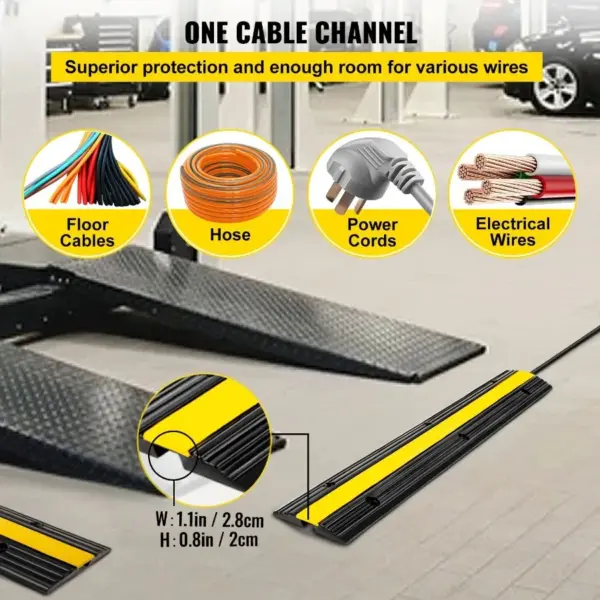 4 Pack 1-Channel Rubber Cable Protector Ramps Heavy Duty 22046Lbs Load Capacity Cable Wire Cord Cover Ramp Speed Bump Driveway