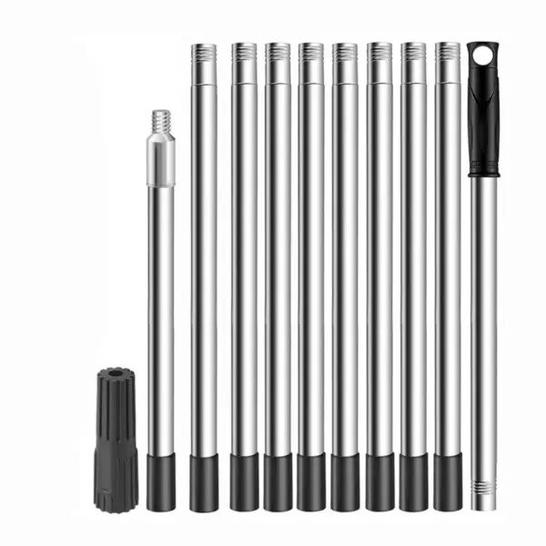 ABRU-Paint Roller Extension Pole 11.8Ft,10 Segmented Stainless Steel Telescopic Pole, Extension Pole With Tapered Adapter