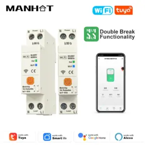 Manhot WiFi Smart Circuit Breaker MCB 1P 63A Timer Power Energy kWh Voltage Current Meter Protector Cutting OFF N +L Together