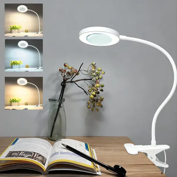 Magnifying Glass with Lamp Clip On LED Desk Lamp Nail Salon Embroidery Lamp Portable Eye Protection Lamp for Soldering Repair